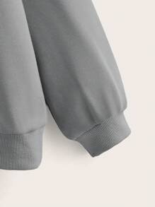 SHEIN 少女心形印花袋鼠口袋落肩卫衣 - 灰色 - 查看 3