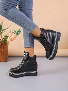 Women's High Heel Wedge Sneakers With Thick Sole - Black - View 4