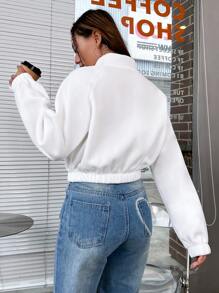 SHEIN Unity Zip Up Crop Jacket Fall Winter Cloth For Women - White - View 2