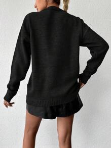 EURMUSE V領落肩袖套頭毛衣 - 黑色 - 查看 2