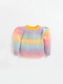 SHEIN Baby Girls Ombre Puff Sleeve Sweater - Multicolor - View 1