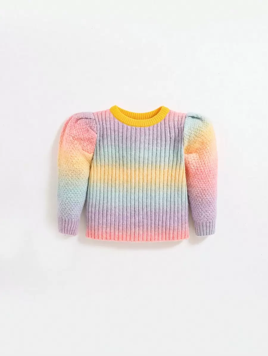 SHEIN Baby Girls Ombre Puff Sleeve Sweater - Multicolor - View 1