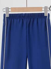 Tween Boy Letter Patched Contrast Piping Drawstring Waist Wide Leg Pants - Navy Blue - View 4