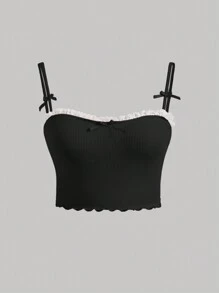 SHEIN MOD 大碼蕾絲拼接吊帶上衣 - 黑色 - 查看 1