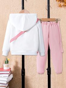 SHEIN 女小童字母圖案連帽衫&翻蓋口袋長褲&包