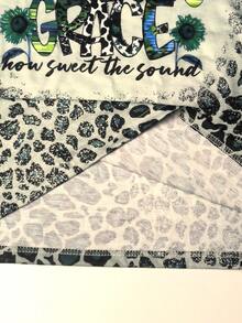 SHEIN Unity 豹紋和標語圖案T恤 - 綠色 - 查看 3