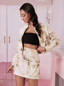 SHEIN ICON Tie Dye Drop Shoulder Jacket & Skirt - Multicolor - View 6