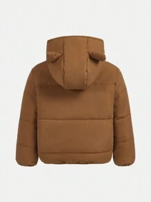 SHEIN Young Boy Cartoon Embroidery 3D Ear Design Hooded Padded Coat - Brown - View 2