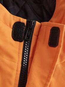 SHEIN Tween Boy Letter Graphic Flap Pocket Hooded Sports Coat - Orange - View 5