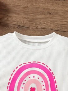 SHEIN 女大童愛心和字母圖案T恤和百褶半身裙 - 白色 - 查看 6