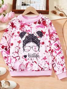 SHEIN Tween Girls Figure Graphic Tie Dye Sweatshirt - Hot Pink - View 1