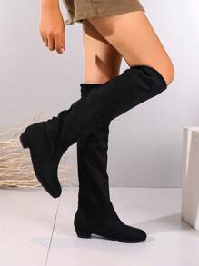 女式時尚簡約黑色及膝靴