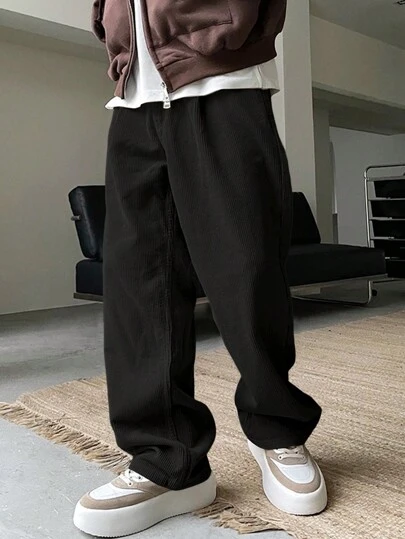 Claim Dot 秋季宽松男士纯色直筒裤，带斜口袋