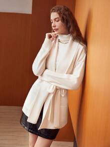 MOTF PREMIUM 100% PURE WOOL SHAWL COLLAR BELTED CARDIGAN - Beige - View 5