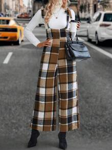 SHEIN Clasi Plaid Print Overall Jumpsuit Without Tee - Multicolor - View 4