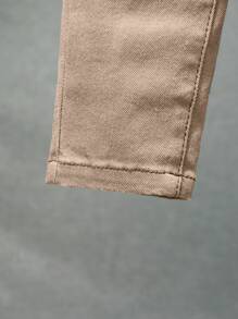 SHEIN Young Boy's Distressed Whisker Design Elastic Waist Casual Washed Jeans - Khaki - View 4