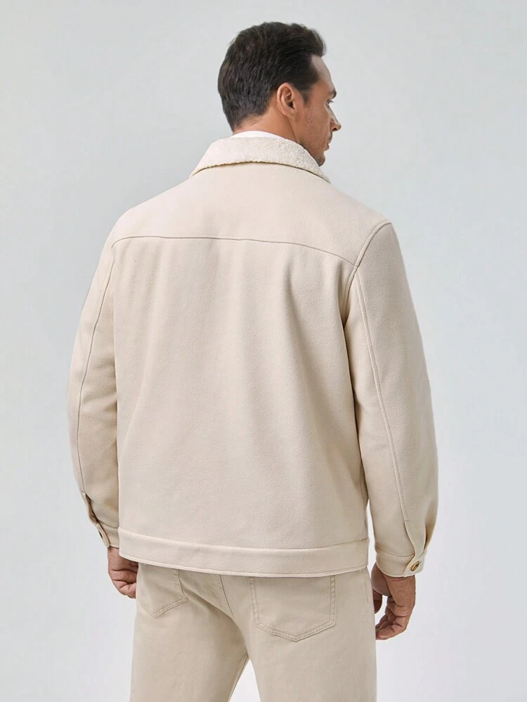 Loose Fit Men Plus Size Flap Pocket Long Sleeve Casual Overcoat, For Fall Winter