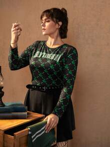 HARRY POTTER X SHEIN 加大號字母圖形蛇紋短袖 - 彩色 - 查看 4