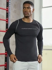 Gym Rark Men Slogan Graphic Top-Stitching Sports Tee Long Sleeve Shirt Compression Shirt Men - Black - View 4
