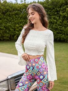 Soleia Flounce Sleeve Schiffy Crop Tee - White - View 4