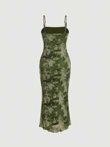 SHEIN MOD Váy Cami nhuộm không có áo len - xanh quân đội - Xem 2