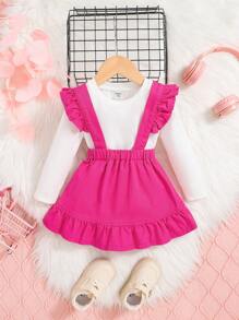 SHEIN Baby Girl 1pc Ruffle Trim Denim Skirt - Medium Wash - View 1