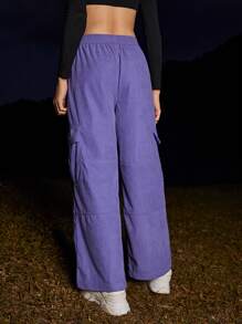 In My Nature Đồ họa Chữ cái Eo dây rút Vải to sợi Quần Cargo - Màu tím - Xem 2