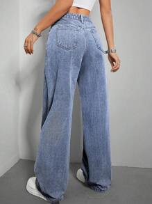 SHEIN EZwear 高腰闊腿牛仔褲 - 中等水洗藍 - 查看 2