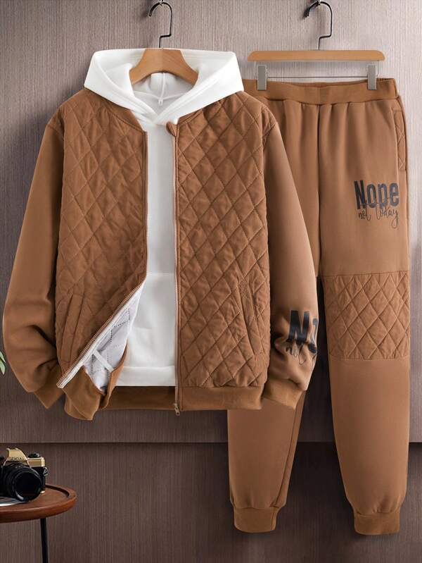 Manfinity Men's Thickened 2pcs/set Color Block Letter Printed Family Pajama Set (sold Separately In 3 Sets)