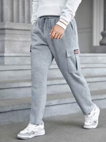 Manfinity VCAY Men Flap Pocket Side Drawstring Waist Cargo Pants - Light Grey - View 4