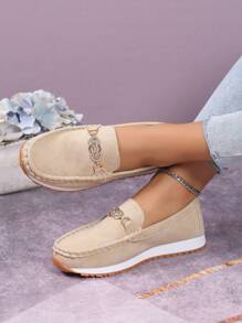 女性時尚金屬裝飾戶外休閒一腳蹬鞋 - 米色 - 查看 5