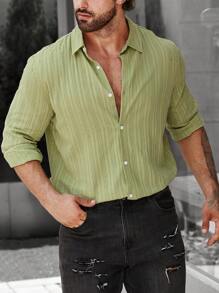 Manfinity Homme 男士素色前排扣襯衫 - 芥末黃 - 查看 4