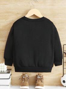 SHEIN 年輕男孩標語和人物圖案運動衫無襯衫 - 黑色 - 查看 2