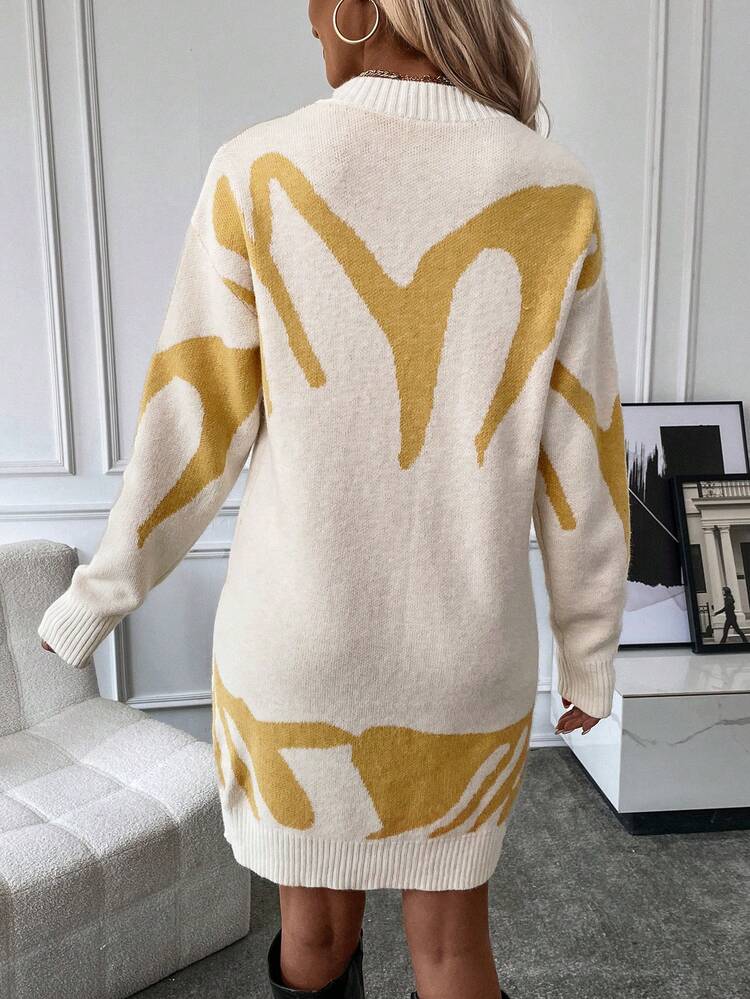 Graphic Pattern Drop Shoulder Sweater Dress