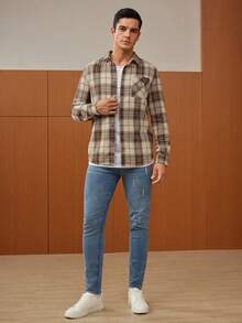 GENTILAND Nam In kẻ sọc Vá Túi Áo sơ mi - Nhiều màu - Xem 3