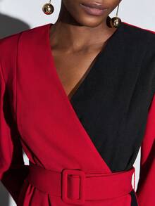 Maija Two Tone Belted Blazer - Red - View 6