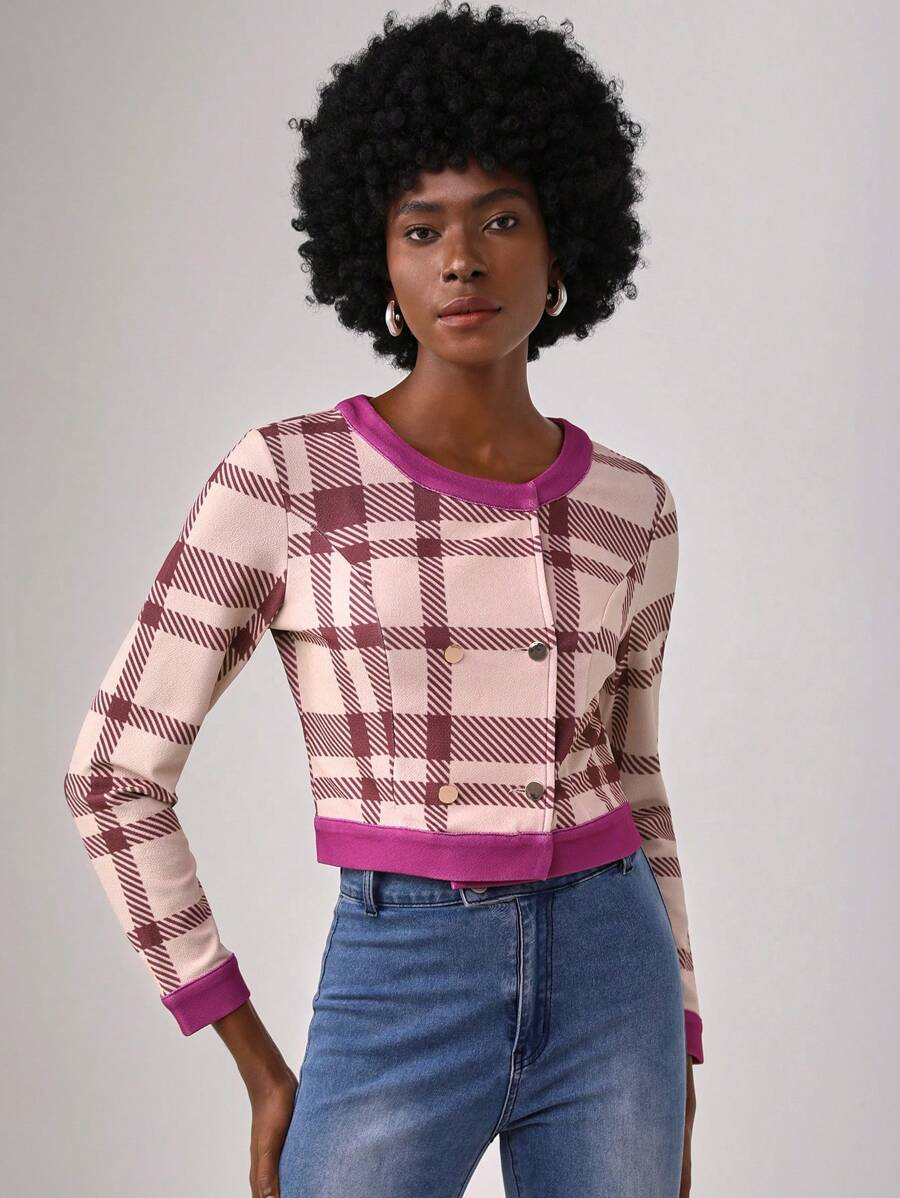 Lillian Butterworth 格紋印花前紐扣短夾克 - 彩色 - 查看 1