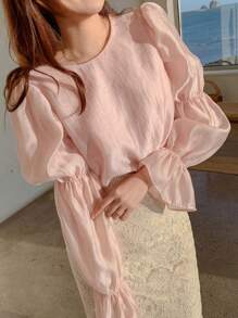 DAZY Chất rắn Vòng cổ Áo sơ mi - Hồng - Xem 1