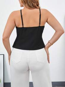 SHEIN Privé 大碼前扭結吊帶上衣 - 黑色 - 查看 2