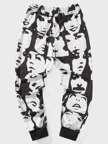 ROMWE MEN Street Life 男士人像圖案腰部抽繩衛褲 - 彩色 - 查看 2