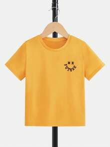 SHEIN Tops con trai lớn Hoạt hình Lá thư Giải trí - Màu vàng - Xem 2