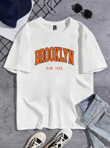 EASEVO Áo thun tay ngắn họa tiết chữ Brooklyn cỡ lớn cho nam, dùng khi đi chơi - trắng - Xem 1