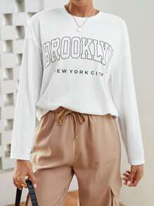 SHEIN Essnce Letter Graphic Drop Shoulder Tee - White - View 1