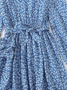 SHEIN Leap Crew Teen Girl Ditsy Floral Print Ruffle Hem Belted Dress - Baby Blue - View 5