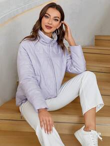 Cinemore 落肩抽绳下摆连帽夹棉大衣 - 紫色 - 查看 4