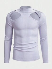 ROMWE MEN ROMWE Avant Guys Mock Neck Cut Out Tee - Purple - View 1