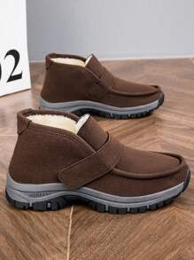 Women's Brown Low-Cut Climbing Shoes Magic Stickers Slip-On Thickened Flat Shoes Fashion Fuzzy Shoes