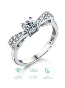 1入組莫桑鑽綁結蝴蝶結訂婚戒指婚戒適合女士S925純銀優雅定情戒指永恆圓環週年紀念日圓環情人節奢華女士們首飾類禮物 - 銀色 - 查看 2