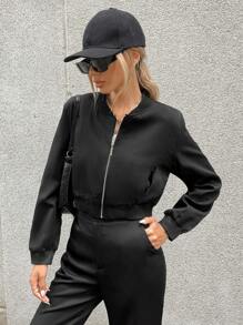 GENKIRA Zip Up Jaqueta Crop & Calças Perna Flare - Preto - Visão 5
