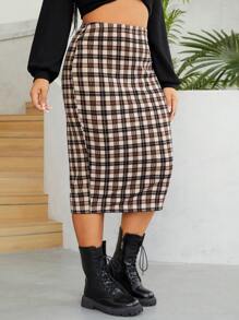 SHEIN EZwear Hơn In kẻ sọc Váy bút chì - Nhiều màu - Xem 4